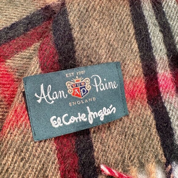 Alan Paine Neck Scarf El Corte Ingles Classic Plaid Wool Shawl Fringe Winter - Picture 3 of 12